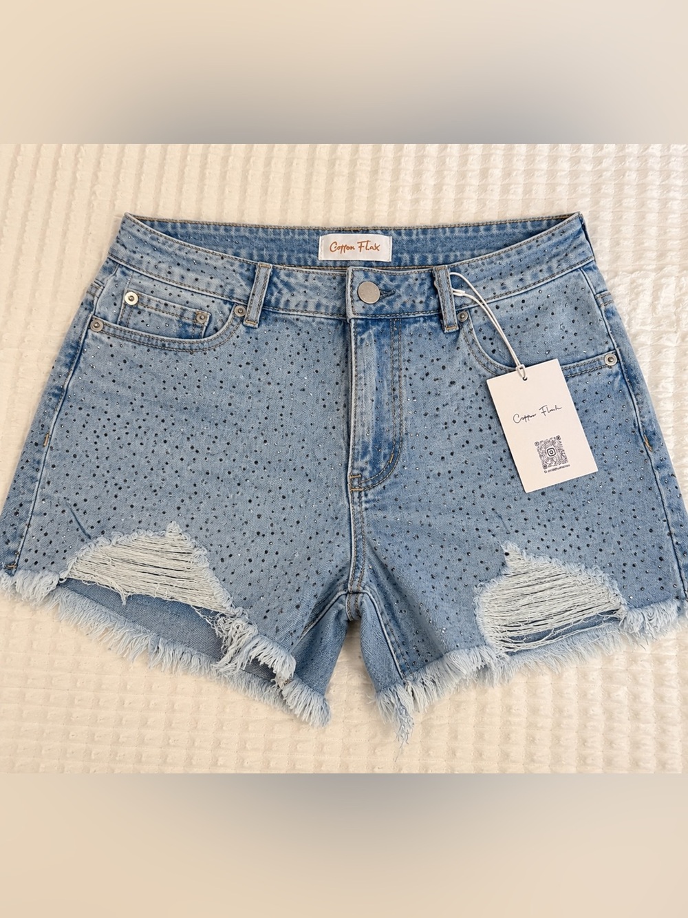 Light Blue Distressed Denim Shorts